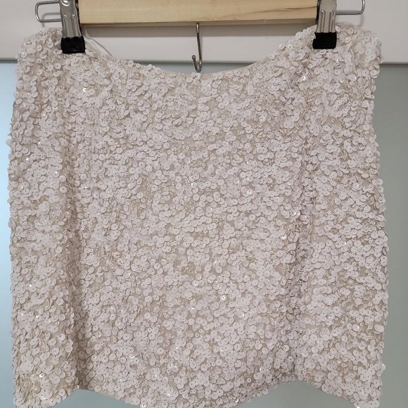 Parker Sequin Beaded Mini Skirt White Large - Picture 1 of 3